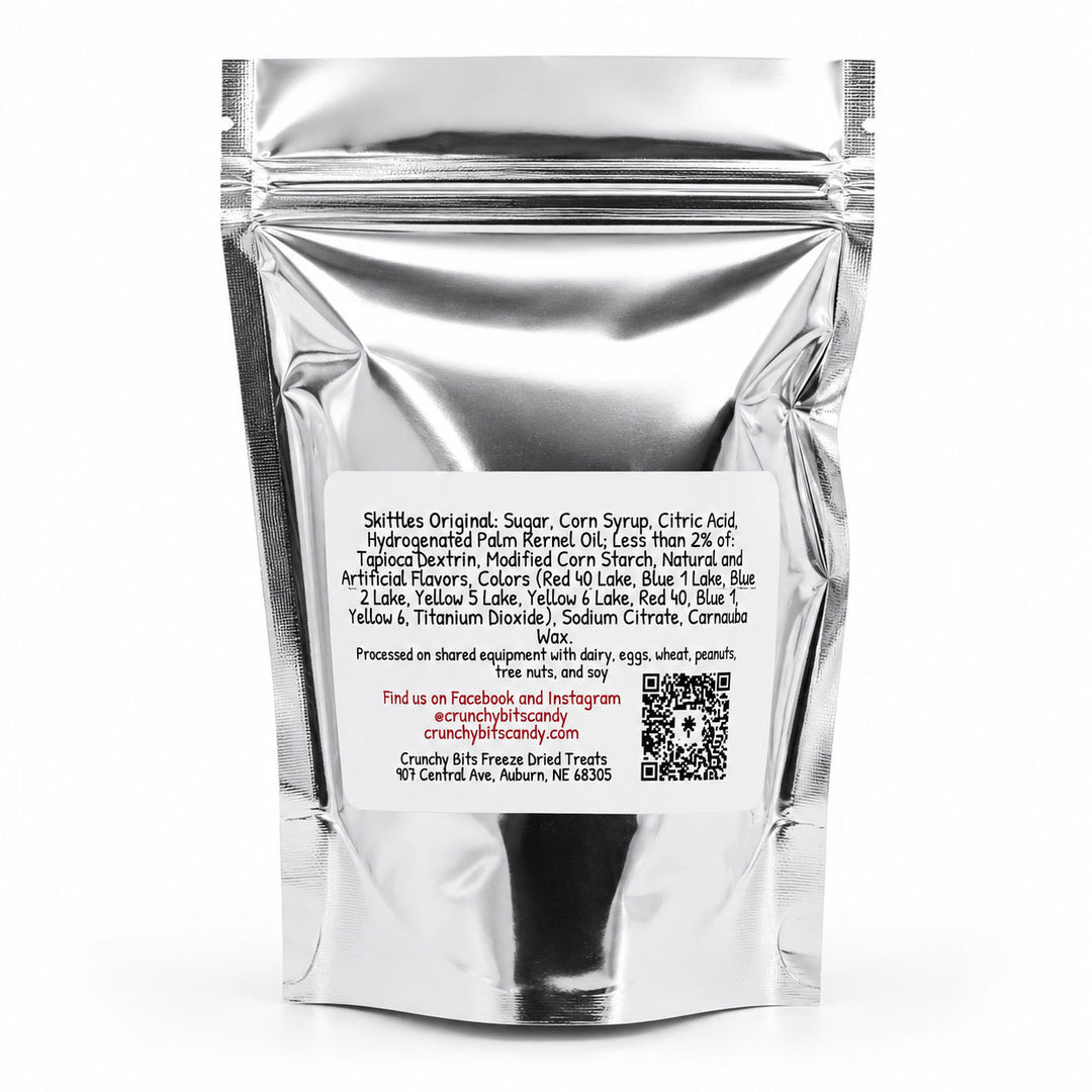 Silver packaging with a label on a white background
