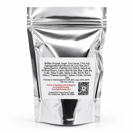Silver packaging with a label on a white background