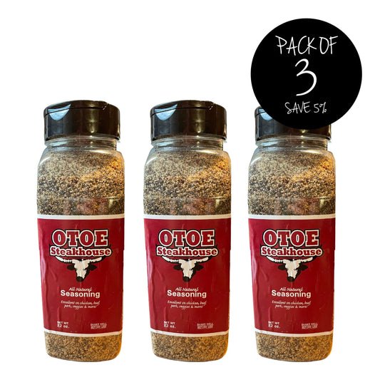 Otoe Steakhouse Original Seasoning | Pack of 3 | 22 oz. Bottle | Excellent on Chicken, Beef, Pork, Veggies, Wild Game, and More! | All Natural | Nebraska Spice | Add To Dips and Marinades | Packed With Flavor