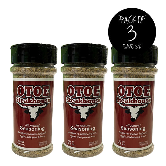 Otoe Steakhouse Original Seasoning | Pack of 3 | 4.6 oz. | Excellent on Chicken, Beef, Pork, Veggies, Wild Game, and More! | Nebraska Made Spice | Try in Dips and Marinades | Perfect Blend of Herbs and Spices