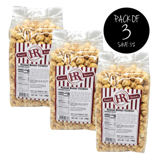 Peanut Butter Cookies Popcorn | Pack of 3 | 7 oz. | Sweet & Salty Popcorn | Peanut Butter Snack | Made in Gibbon, NE | HR Poppin' Snacks