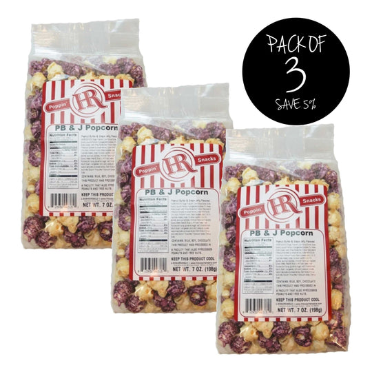 Peanut Butter & Jelly Popcorn | 7 oz. | Pack of 3 | Shipping Included | Classic PB&J Taste | Made in Gibbon, NE | HR Poppin' Snacks