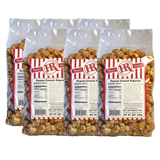 Peanut Crunch Popcorn | Pack of 6 | 8 oz | HR Poppin' Snacks