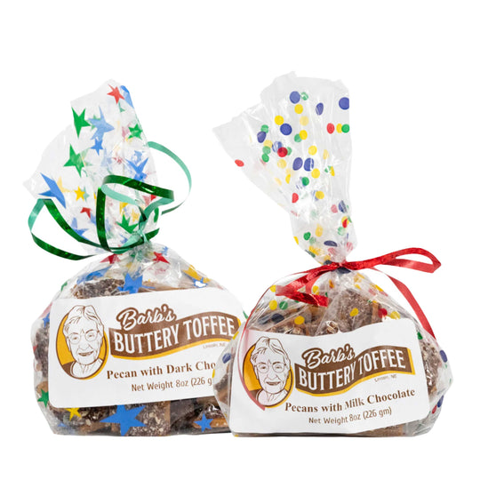 Homemade Pecan Toffee Bundle | 8 oz | Milk and Dark Chocolate | Barb's Buttery Toffee
