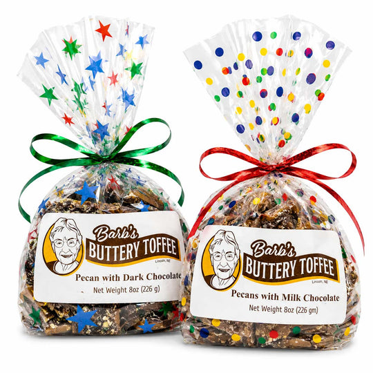 Homemade Pecan Toffee Bundle | 8 oz | Milk and Dark Chocolate | Barb's Buttery Toffee
