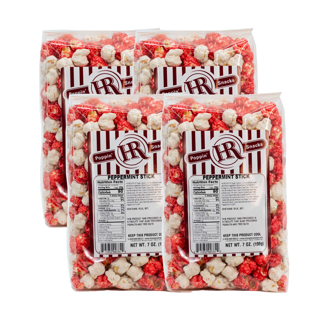 Peppermint Stick Popcorn | Pack of 4 | 7 oz | HR Poppin' Snacks