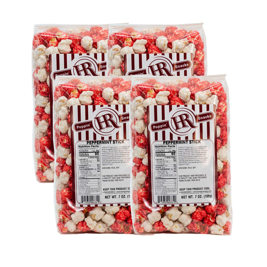 Peppermint Stick Popcorn | Pack of 4 | 7 oz | HR Poppin' Snacks