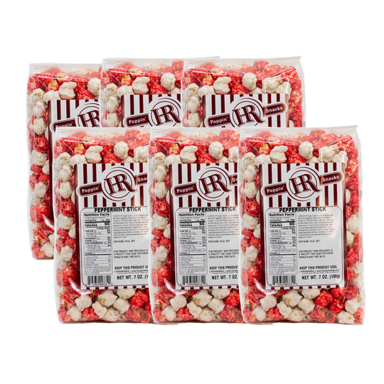 Peppermint Stick Popcorn | Pack of 6 | 7 oz | HR Poppin' Snacks