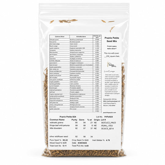 Prairie Petite Seed Mix packaging with detailed information on a white background