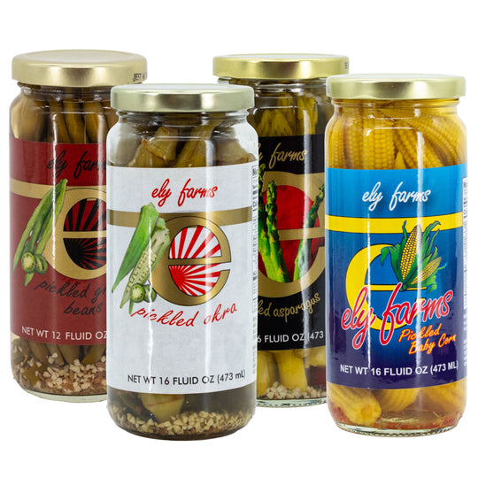 Pickled Vegetable Variety Pack | Pickled Asparagus, Green Beans, Baby Corn, & Okra | Ely Farms