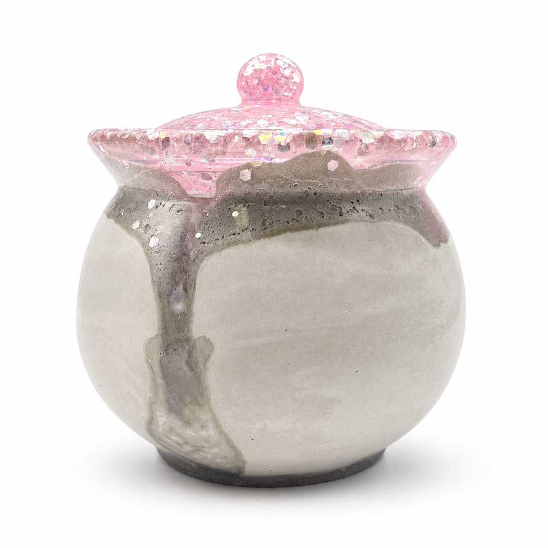 Storage container with pink sparkle lid