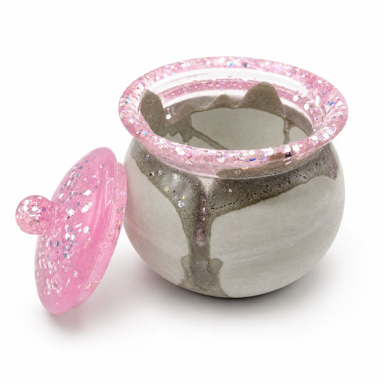 Storage container with pink sparkle lid