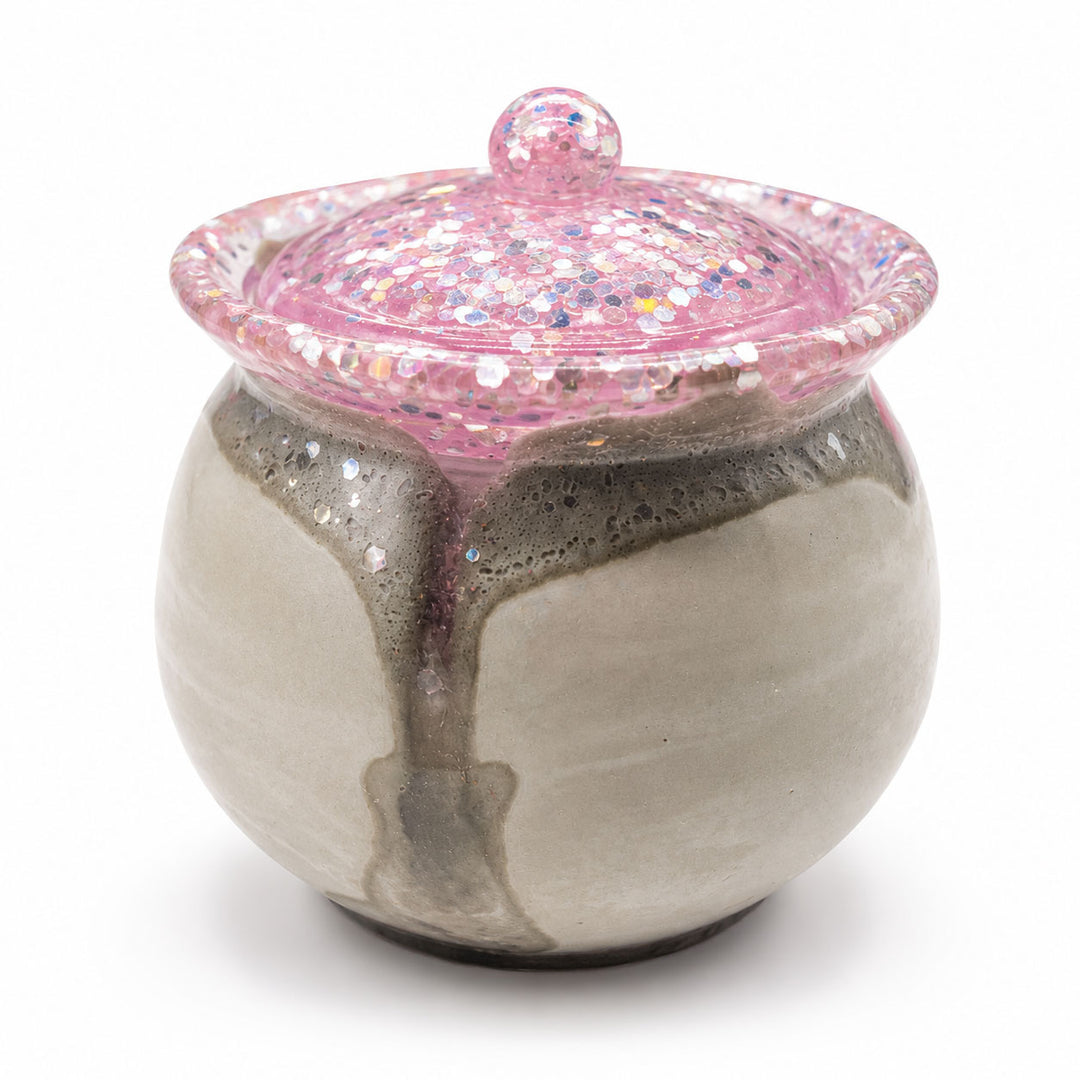 Storage container with pink sparkle lid