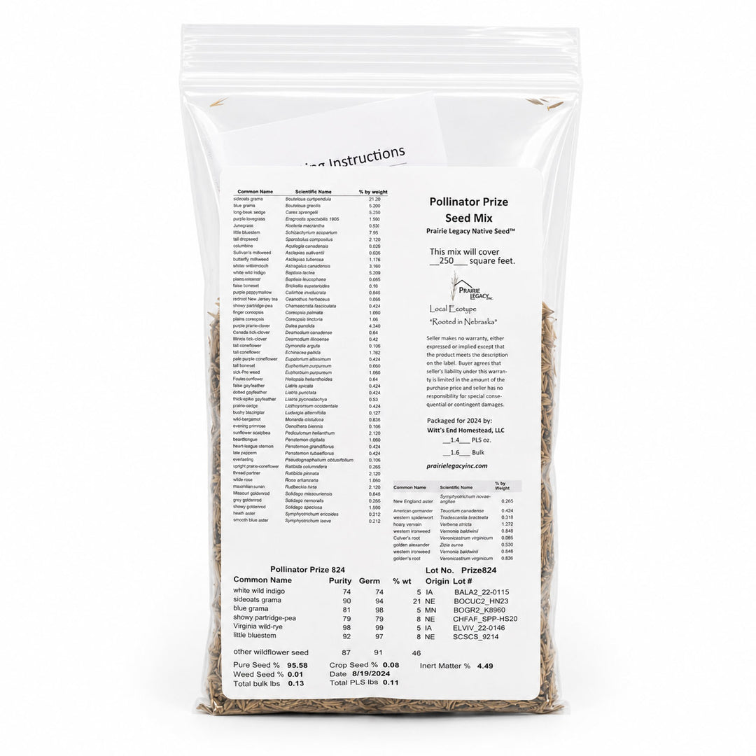 Seed mix packaging with detailed information on a white background