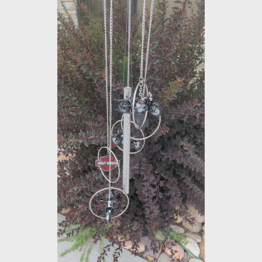 Video of the Harley-Davidson Wind Chime chiming in the wind outside.