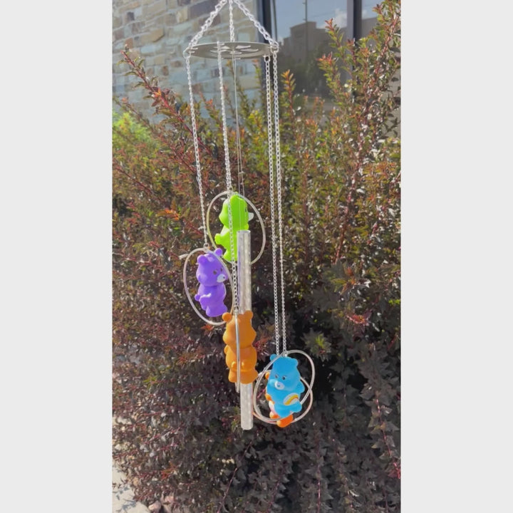 Video of Carebear Wind Chime chiming in the wind outside