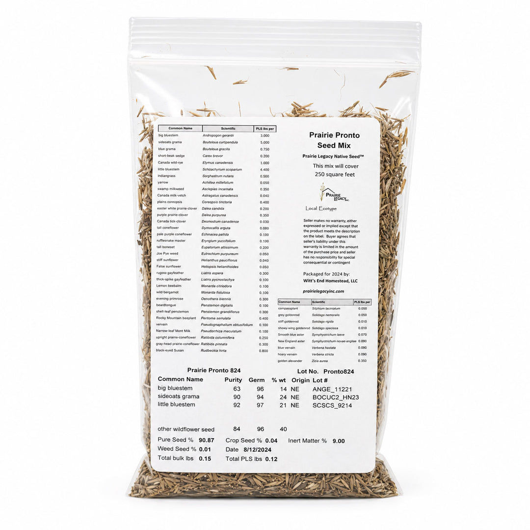 Prairie Provo Seed Mix packaging with detailed information on a white background