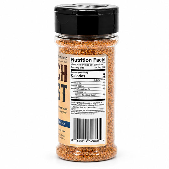 Spice jar with nutrition facts label on a white background