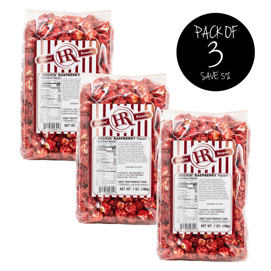 Rockin' Raspberry Popcorn | Pack of 3 | Burst Of Raspberry Flavor With Mild Habanero And Spice Kick | Perfect Sweet and Spicy Combo | Fun and Popular Snack Food | Made Fresh | Made in Small Batches