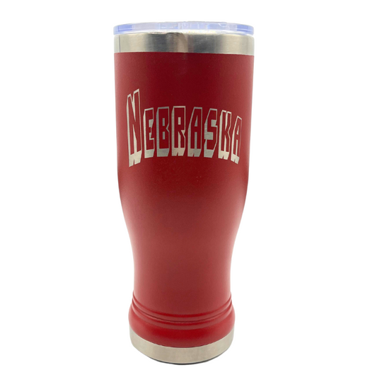 14 oz. Stainless Steel Pilsner Tumbler |Nebraska Engraved | Red | Spill-Resistant Lid | Made in Alda, NE | RCK Creations & More