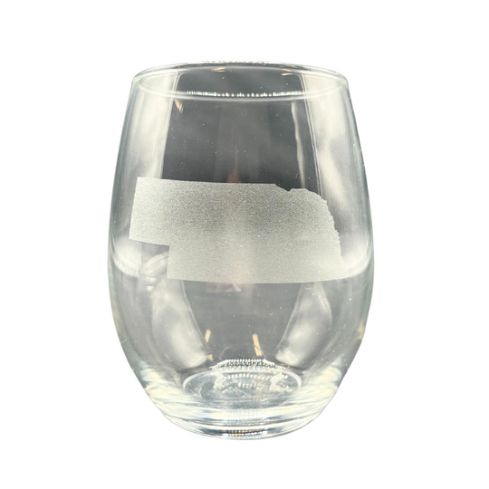 Nebraska Sandblasted Stemless Wineglass 