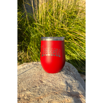 Stainless Steel Stemless Wine Tumbler | 12 oz. | Nebraska Engraved | Red | Perfect Gift for Wine Lovers | Made to Keep Drinks Cool For Hours | Carefully Crafted | Sweat and Leak Proof | Double Insulated Wall