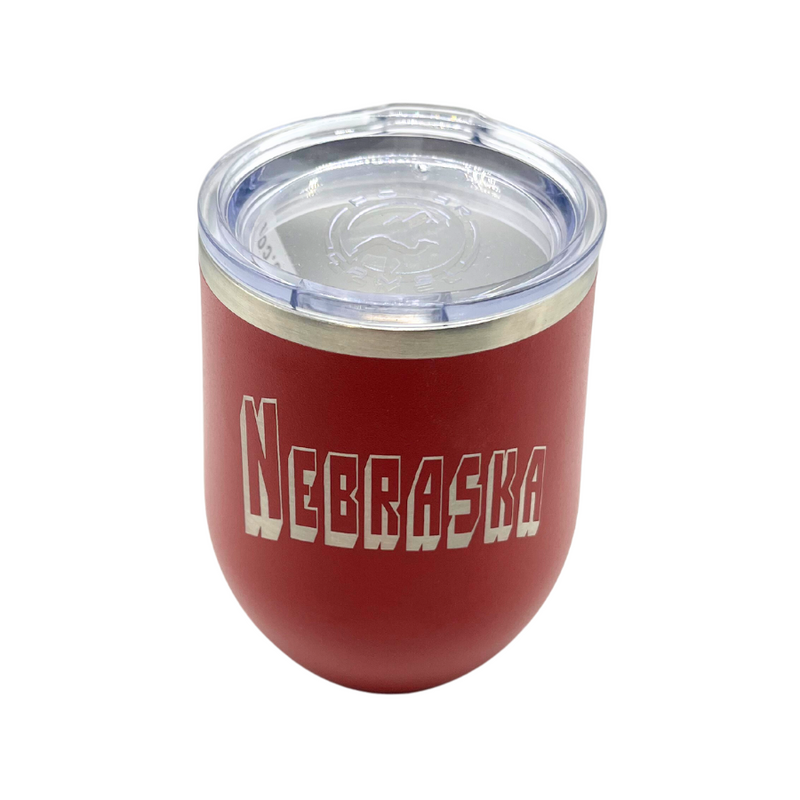 Stainless Steel Stemless Wine Tumbler | 12 oz. | Nebraska Engraved | Red | Perfect Gift for Wine Lovers | Made to Keep Drinks Cool For Hours | Carefully Crafted | Sweat and Leak Proof | Double Insulated Wall