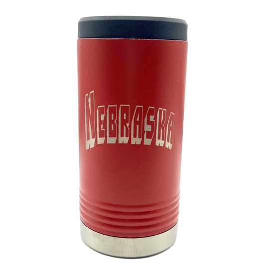 Insulated Slim Can Cooler | Nebraska Engraved | Red | Double Wall Insulated | Made in Alda, NE | RCK Creations & More