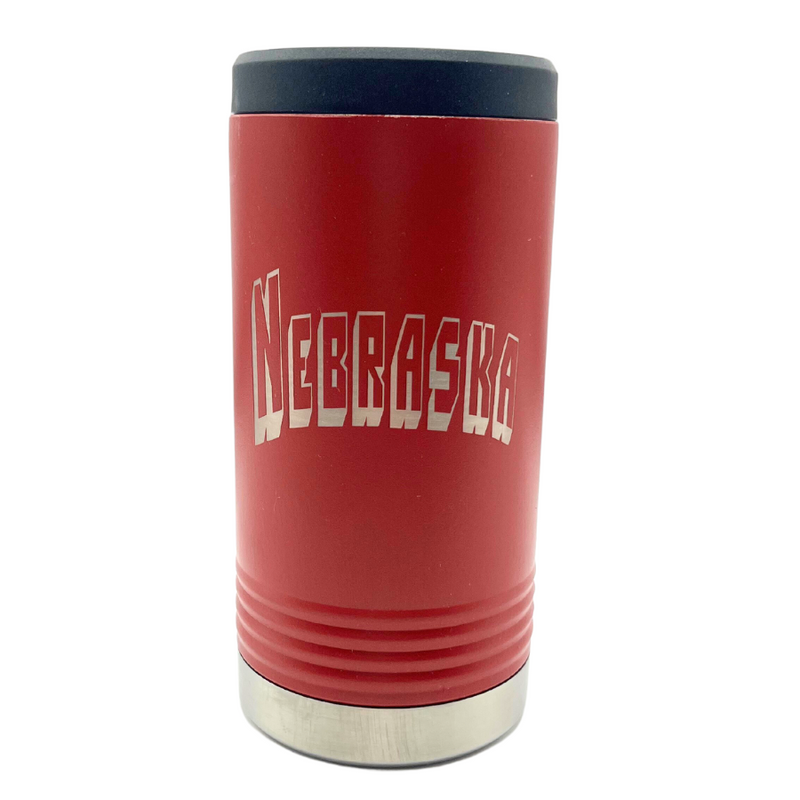 Slim Can Cooler | Insulated Koozie | Nebraska Engraved | Red | Perfect Gift For Him or Her | Keeps Drinks Cold For Long Periods of Time | Hand Crafted | Double Insulated Wall