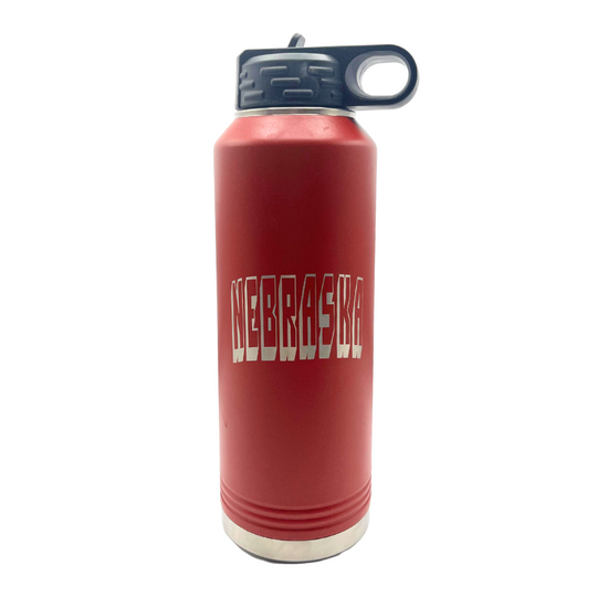 40 oz. Stainless Steel Water Bottle | Nebraska Engraved | Red | Straw and Flip Lid Included | Made in Alda, NE | RCK Creations & More