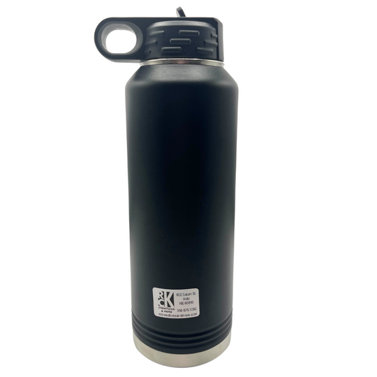 40 oz. Stainless Steel Water Bottle | 40 oz. | Nebraska Engraved | Black | Straw and Flip Lid | Made in Alda, NE | RCK Creations & More