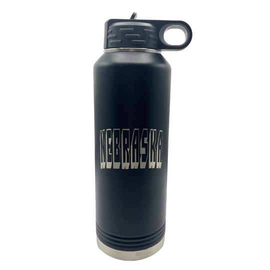 40 oz. Stainless Steel Water Bottle | 40 oz. | Nebraska Engraved | Black | Straw and Flip Lid | Made in Alda, NE | RCK Creations & More