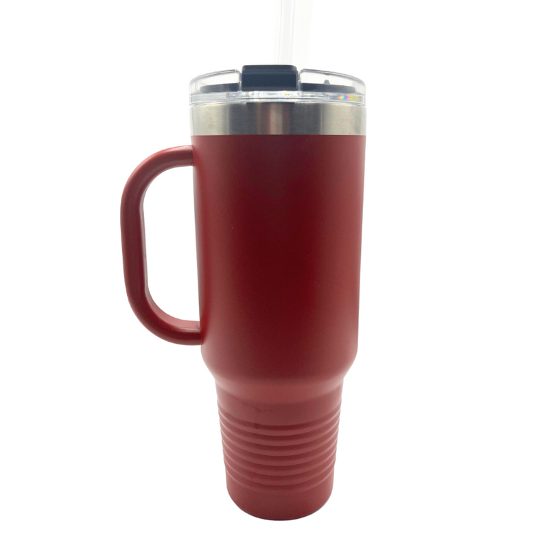 Vacuum Insulated Water Bottle With Handle | 40 oz. | Nebraska Engraved | Red | Straw and Spill-Proof Lid Provided | Stanley Travel Mug Dupe | Made With Durable Materials | Keeps Drinks Cold and Hot | Double Insulated Wall