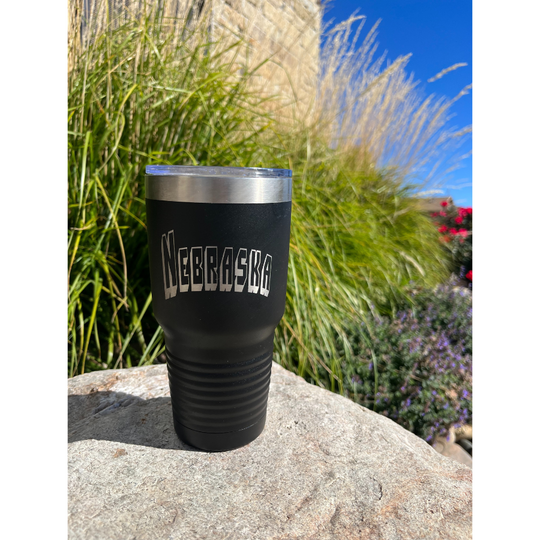 30 oz. Stainless Steel Tumbler | Nebraska Engraved | Black | Sweat Proof | Nebraska Fans | Made in Alda, NE | RCK Creations & More