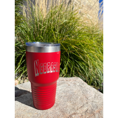 Stainless Steel Nebraska Engraved Tumbler | 30 oz. |  Red | Fits Perfect In Cup Holder | Keeps Drinks Cool and Hot | Sweat Proof | Dishwasher Safe | Perfect for Nebraska Fans | Customizable