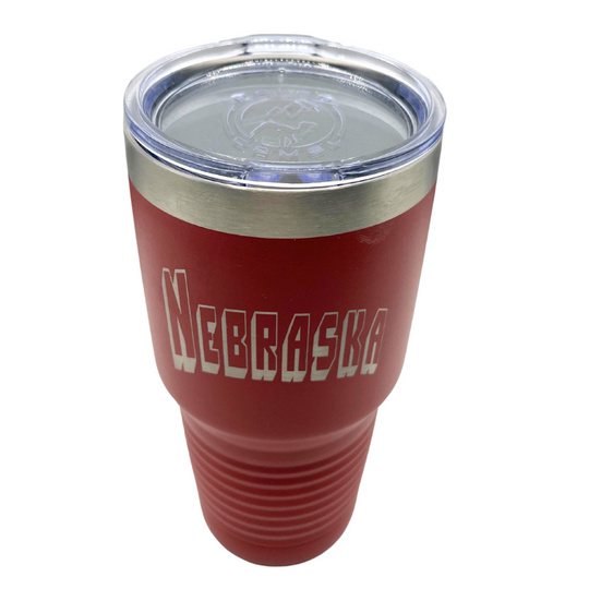 30 oz. Stainless Steel Tumbler | 30 oz. | Nebraska Engraved | Red | High Quality Insulation | Made in Alda, NE | RCK Creations & More