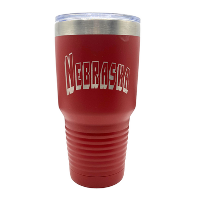 Stainless Steel Nebraska Engraved Tumbler | 30 oz. |  Red | Fits Perfect In Cup Holder | Keeps Drinks Cool and Hot | Sweat Proof | Dishwasher Safe | Perfect for Nebraska Fans | Customizable