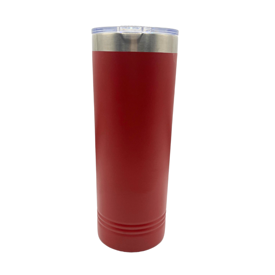 22 oz. Stainless Steel Skinny Tumbler | Nebraska Engraved | Red | Sweat-Proof Koozie | Made in Alda, NE | RCK Creations & More