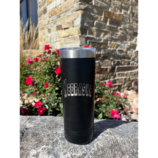 22 oz. Stainless Steel Skinny Tumbler | Nebraska Engraved | Black | Highly Insulated | Made in Alda, NE | RCK Creations & More