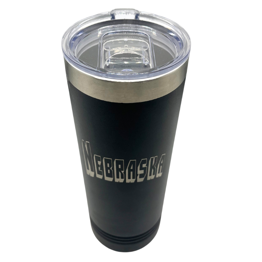 22 oz. Stainless Steel Skinny Tumbler | Nebraska Engraved | Black | Highly Insulated | Made in Alda, NE | RCK Creations & More