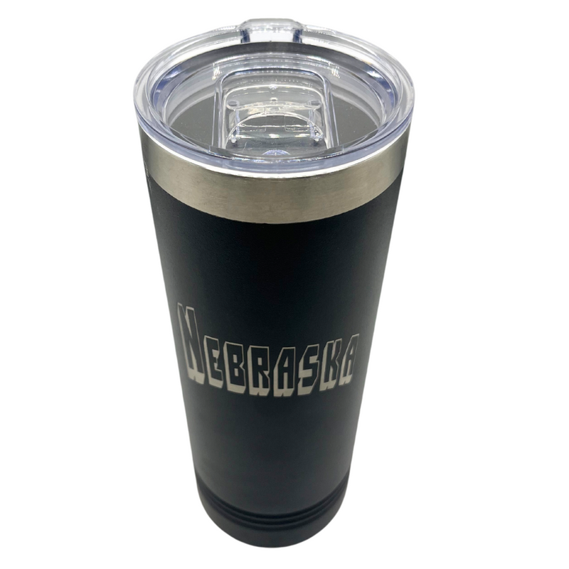 Nebraska Engraved Skinny Tumbler with Slider Lid | 22 oz. | Black | Fits Perfect In Cup Holder | Keeps Drinks Hot and Cold | Highly Insulated Tumbler | Perfect Gift for Loved Ones | Sweat Proof | Leak Proof