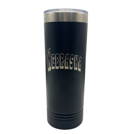 22 oz. Stainless Steel Skinny Tumbler | Nebraska Engraved | Black | Highly Insulated | Made in Alda, NE | RCK Creations & More