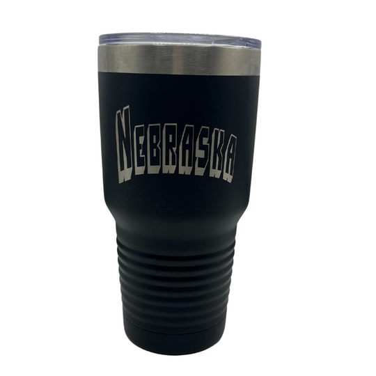 30 oz. Stainless Steel Tumbler | Nebraska Engraved | Black | Sweat Proof | Nebraska Fans | Made in Alda, NE | RCK Creations & More