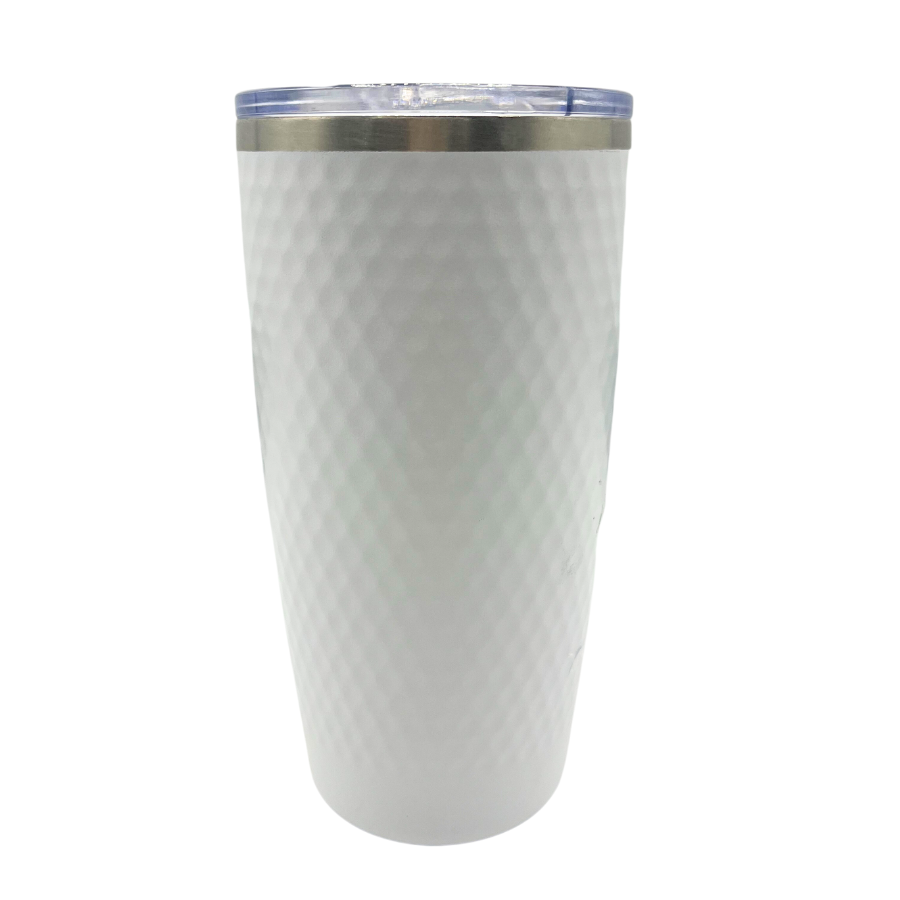 Stainless Steel Vacuum Insulated Tumbler | "This Lady Has A Lot Of Drive" | 20 oz. | White | Perfect Gift For Golfers | Dimpled Like Golf Ball | Keeps Drinks Hot and Cold | Sweat Proof | Leak Proof | Nebraska Made | Perfect For Any Drink