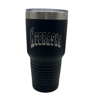 Stainless Steel Nebraska Engraved Tumbler | 30 oz. | Black | Fits Perfect In Cup Holder | Keeps Drinks Cool and Hot | Sweat Proof | Dishwasher Safe | Perfect for Nebraska Fans | Customizable