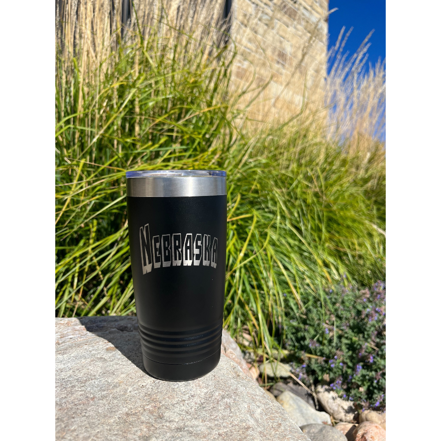 Nebraska Tumbler | 20 oz. | Black | Stainless Steel Vacuum Insulated Tumbler | Leak Proof | Made in Alda, NE | RCK Creations and More