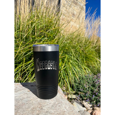 Nebraska Engraved Stainless Steel Vacuum Insulated Tumbler | 20 oz. | Black | Perfect Gift For Loved Ones | Keeps Drinks Hot and Cold | Highly Insulated | Sweat Proof | Leak Proof | Nebraska Made | Perfect For Any Drink