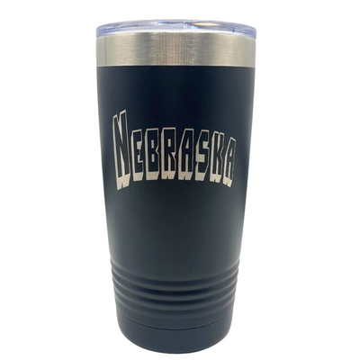 Nebraska Engraved Stainless Steel Vacuum Insulated Tumbler | 20 oz. | Black | Perfect Gift For Loved Ones | Keeps Drinks Hot and Cold | Highly Insulated | Sweat Proof | Leak Proof | Nebraska Made | Perfect For Any Drink