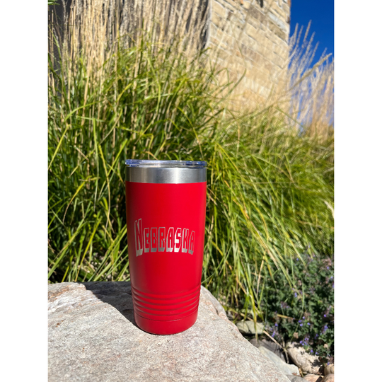 20 oz. Stainless Steel Tumbler | Nebraska Engraved | Red | Keeps Drinks Hot or Cold | Made in Alda, NE | RCK Creations & More