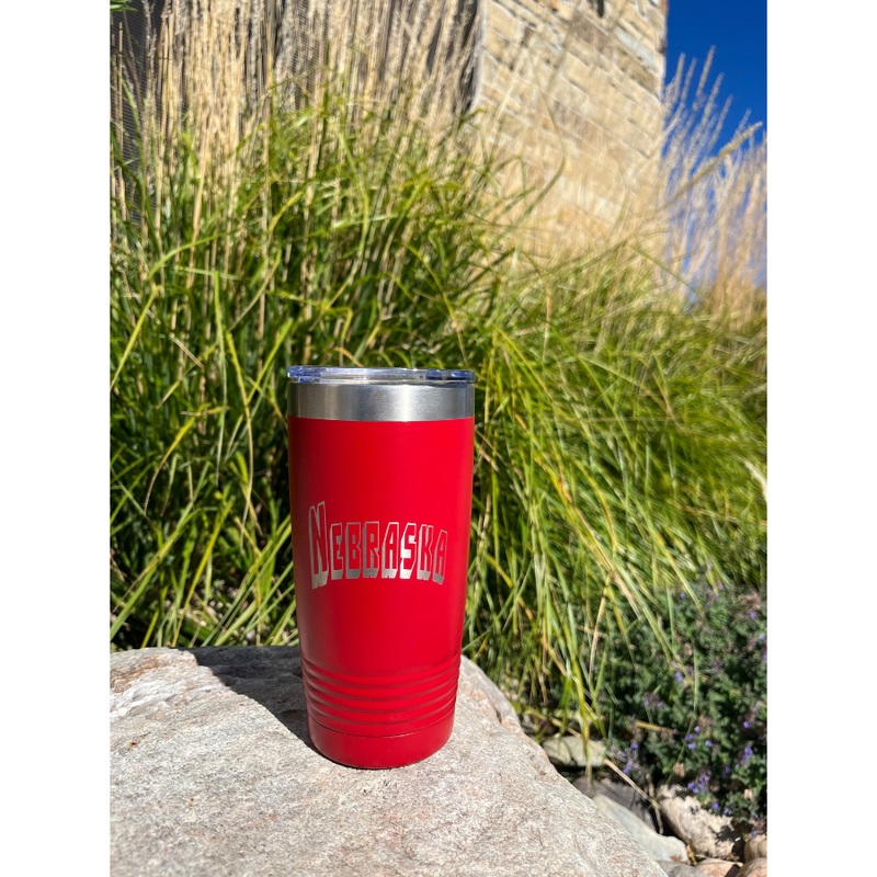 Nebraska Engraved Stainless Steel Vacuum Insulated Tumbler | 20 oz. | Red | Perfect Gift For Nebraska Fans | Keeps Drinks Hot and Cold | Highly Insulated | Sweat Proof | Leak Proof | Nebraska Made | Perfect For Any Drink